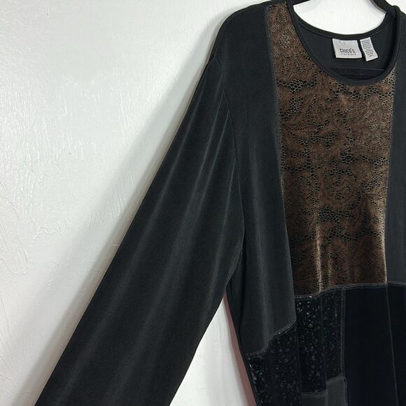 Chico’s Travelers Long Sleeve Patchwork Beaded Animal Print Top Size XL - Picture 2 of 9